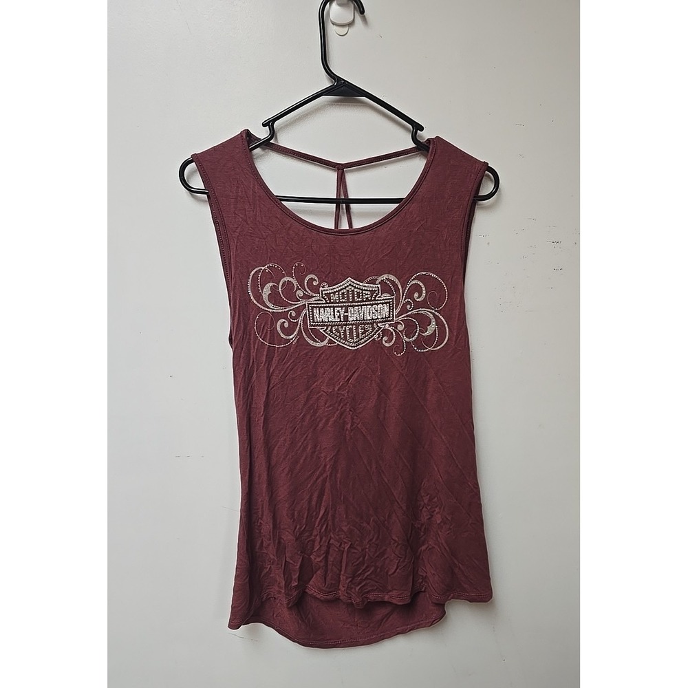 Harley Davidson Burgundy Embellished Sleeveless Motor Tank Top Womans Size Large